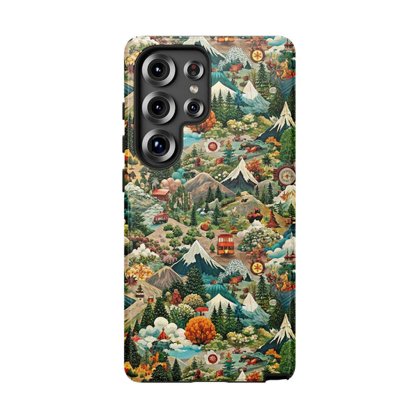 Snowy Winter Houses Phone Case, Vintage Christmas Village Phone Case for Samsung Galaxy, Holiday Festive Cover, Dual Layer To