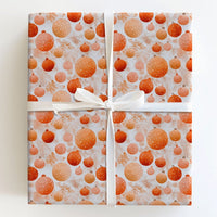 Festive Bauble Holiday Wrapping Paper, Orange Ornament Christmas Wrapping Paper, Pine Branch Wrapping Paper, Elegant Seasonal Gift Wrap