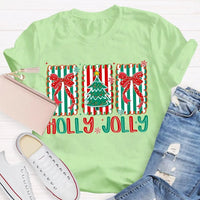 Personalized Family Name Holiday Shirt, Custom Christmas Tree Bow T-Shirt, Adorable Coquette Christmas Tree Tee, Xmas Family Matching T-Shirt