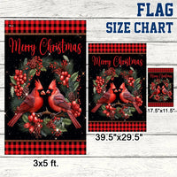 Winter Bird Buffalo Plaid Yard Flag, Cardinal Merry Christmas Garden Flag, Double-Sided Holiday Lawn Banner, Festive Outdoor Decor