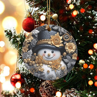 Gold and Silver Floral Snowman Ornament, Elegant Snowman Christmas Ornament, Ceramic Holiday Tree Ornament, Festive Winter Decor Present