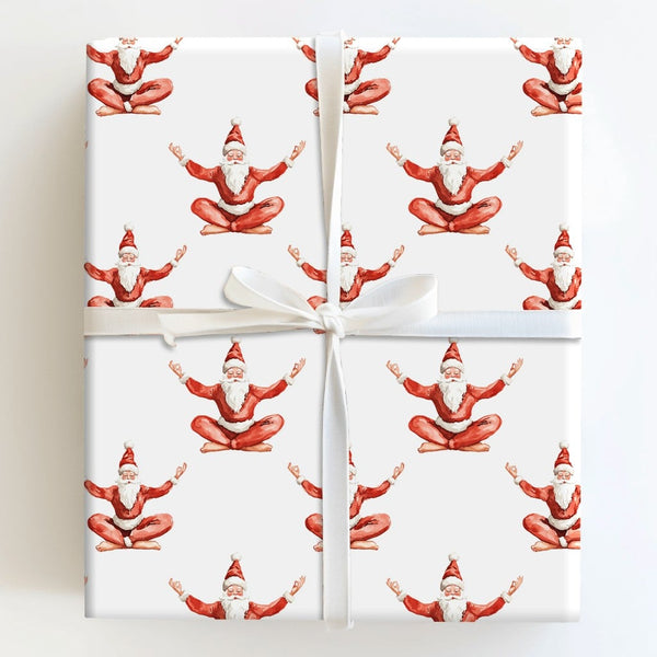 Yoga Santa Christmas Wrapping Paper, Watercolor Meditating Santa Wrapping Paper, Zen Holiday Gift Wrap, Mindful Gift Wrapping