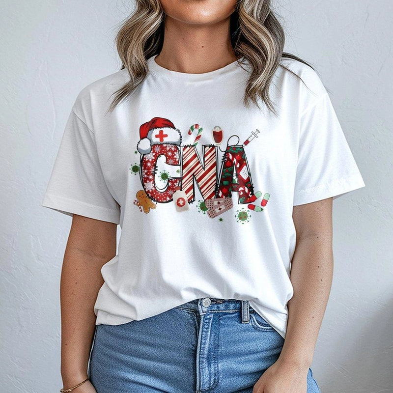 Certified Nursing Assistant Holiday Graphic Tee, CNA Christmas T-Shirt, Festive Medical Healthcare Shirt, CNA Nurse Xmas Present T-Shirt