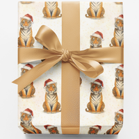 Santa Hat Tiger Gift Wrap, Christmas Tiger Wrapping Paper, Adorable Big Cat Christmas Wrapping Paper, Safari Animal Holiday Gift Wrap