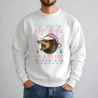 Humorous Opossum Christmas Sweatshirt, First of All Im a Delight Sweatshirt, Possum Holiday Crewneck, Adorable Animal Humor Christmas Sweater