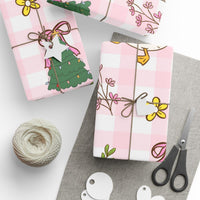 Christmas Gingham Trees Pink Bows Gift Wrap, Adorable Duck Wrapping Paper, Holiday Duck Wrapping Paper Roll