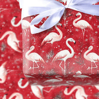 Tropical Winter Gift Wrap, Christmas Flamingo Wrapping Paper, Red Snowflakes Holiday Present Paper, Festive Flamingo Present Wrap Paper Roll