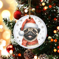 Santa Hat Pug Dog Ornament, Pug Christmas Ornament, Ceramic Pet Holiday Ornament, Adorable Puppy Tree Decor, Dog Lover Christmas Keepsake Present
