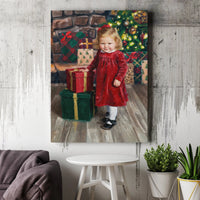 Vintage Holiday Portrait Canvas Print, Christmas Girl Oil Painting Canvas Wall Art, Festive Winter Wall Decor, Retro Christmas Canvas