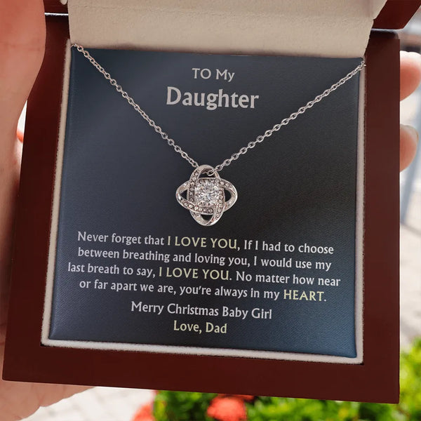 Christmas Present from Dad, Daughter Love Knot Necklace, 14k White Gold Knot Necklace, Daughter Keepsake Necklace, Holiday Je