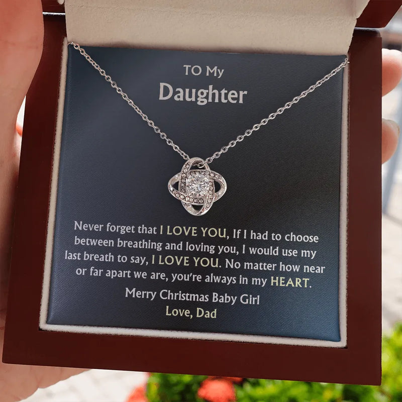 Christmas Present from Dad, Daughter Love Knot Necklace, 14k White Gold Knot Necklace, Daughter Keepsake Necklace, Holiday Jewelry Present
