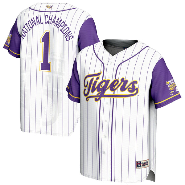 #1 LSU Tigers 2025 NCAA Baseball College World Series Champions Lightweight Baseball Jersey - White