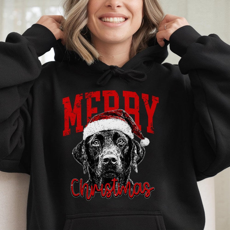 Santa Hat Black Lab Hoodie, Black Labrador Christmas Hoodie, Adorable Holiday Dog Mom Sweatshirt, Festive Retriever Winter Pullover Present