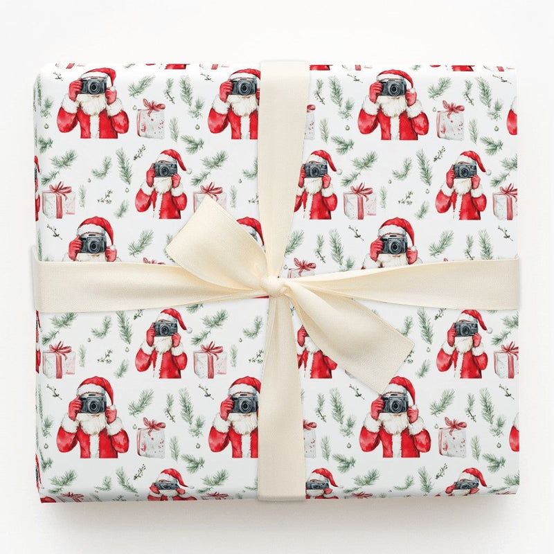Vintage Camera Holiday Gift Wrap, Santa Photographer Christmas Wrapping Paper, Adorable Santa Wrapping Paper, Photography Lover Gift Wrap Roll