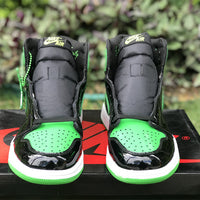 High Top Sneakers, Black Green Colorway, Patent Leather Footwear, Lace Up Design, Casual Gift for Sneaker Fans