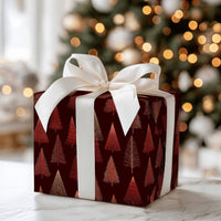 Burgundy Christmas Gift Wrap, Modern Gold Tree Wrapping Paper, Elegant Geometric Holiday Wrapping Paper