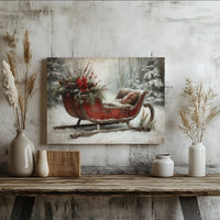 Snowy Winter Forest Scene Print, Christmas Sleigh Canvas Wall Art, Farmhouse Holiday Xmas Canvas Decor, Digital Download Printable