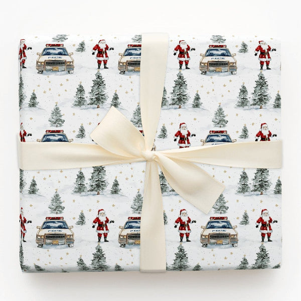 Vintage Police Car Gift Wrap, Police Santa Wrapping Paper, Law Enforcement Christmas Paper, Holiday Wrapping Paper, Cop Gift 