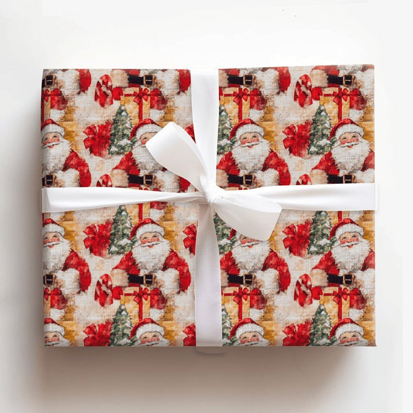 Christmas Gift Wrap Roll, Vintage Santa Wrapping Paper, Retro Santa Claus Wrapping Paper, Festive Holiday Gift Wrap, Xmas Pre