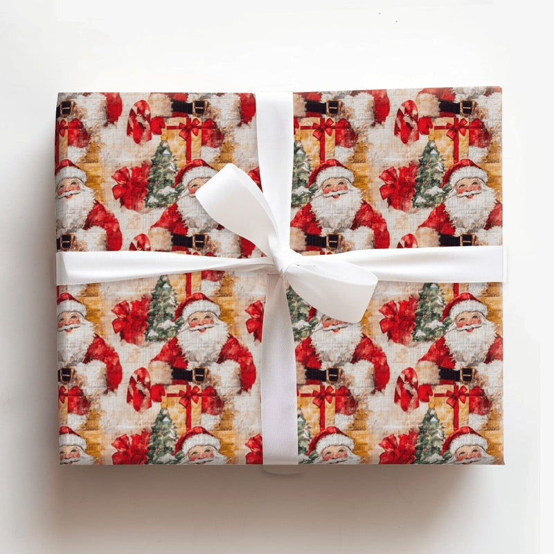 Christmas Gift Wrap Roll, Vintage Santa Wrapping Paper, Retro Santa Claus Wrapping Paper, Festive Holiday Gift Wrap, Xmas Present Paper