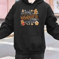 Most Wonderful Time Holiday Hoodie, Christmas Gingerbread Hoodie, Gingerbread Graphic Sweatshirt, Adorable Xmas Hooded Pullover, Festive Present