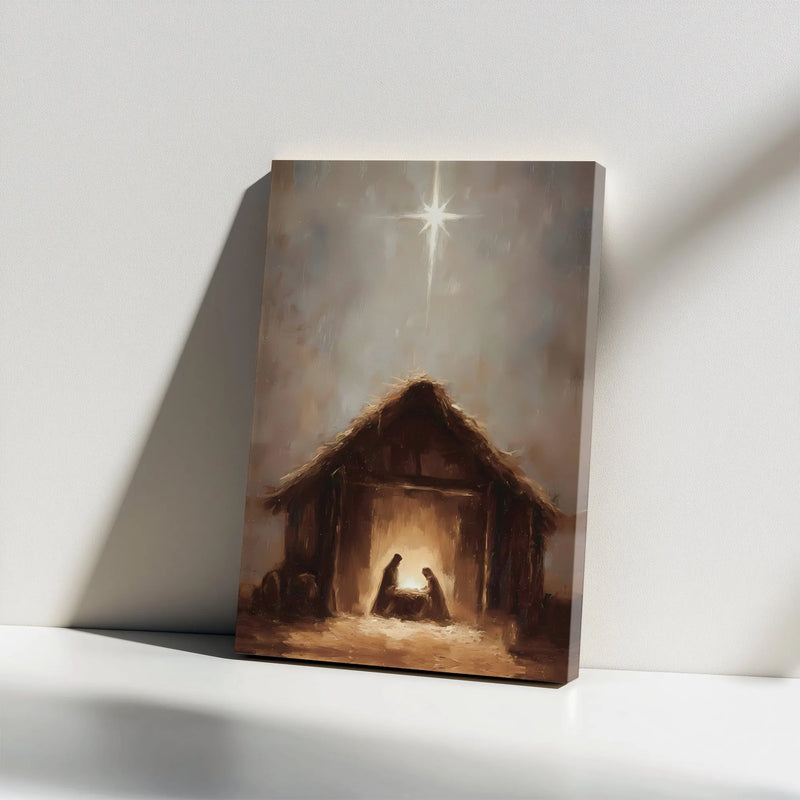 Star of Bethlehem Canvas Print, Nativity Scene Canvas Wall Art, Holy Manger Oil Painting Canvas, Religious Christmas Decor, Faith Wall Art