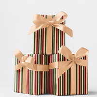 Red Green Cream Stripe Gift Wrap, Classic Striped Christmas Wrapping Paper, Gold Dot Holiday Striped Paper, Festive Winter Gift Wrap Roll