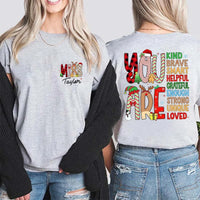 Custom Name Holiday Educator Shirt, Personalized Christmas Teacher T-Shirt, Two Sided Festive Graphic Tee, Xmas Teacher Season Present