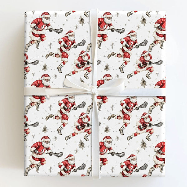 Sporty Lacrosse Christmas Gift Wrap, Lacrosse Santa Wrapping Paper, Lax Santa Holiday Wrapping Paper, Lacrosse Player Christm