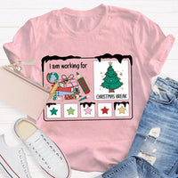 Stars and Christmas Tree Graphic Tee, Working for Christmas Break Shirt, Humorous Teacher Holiday T-Shirt, Christmas Break Present Shirt