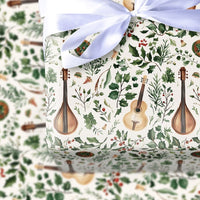Musical Instrument Holiday Gift Wrap Roll, Watercolor Guitar Wrapping Paper, Vintage Lute Christmas Wrapping Paper, Music Lover Gift Wrap