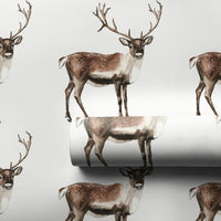 Woodland Animal Gift Wrap, Watercolor Reindeer Wrapping Paper, Rustic Caribou Wrapping Paper, Festive Christmas Holiday Present Wrap