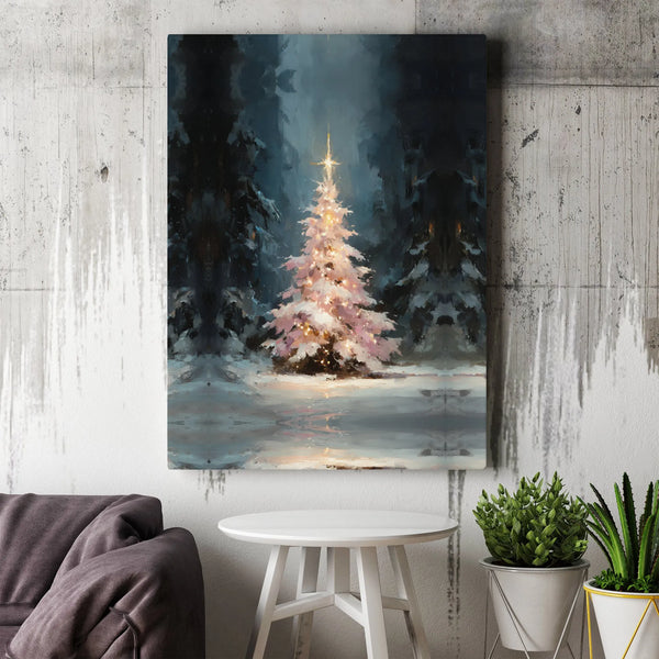 Snowy Landscape Oil Painting Art, Christmas Tree Winter Forest Canvas Print, Holiday Canvas Wall Decor, Xmas Poster, Digital 