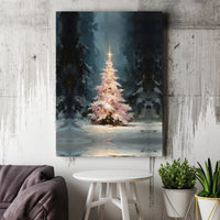 Snowy Landscape Oil Painting Art, Christmas Tree Winter Forest Canvas Print, Holiday Canvas Wall Decor, Xmas Poster, Digital Download