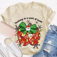 Bow Apple Christmas Shirt, Teacher Christmas Shirt, Holiday Lights Teacher Tee, Adorable School Holiday Shirt, Teacher Christmas Present