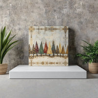 Vintage Gold Leaf Holiday Forest Print, Rustic Christmas Trees Canvas Wall Art, Farmhouse Xmas Decor, Digital Download Printable Poster