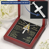 Custom Engraved Cross Pendant, Personalized Cross Necklace for Husband, Stainless Steel Mens Faith Necklace, Christmas Present for Him