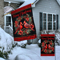 Pine Berries Winter Yard Flag, Red Cardinal Christmas Garden Flag, Double Sided Holiday Bird Lawn Flag, Christmas Yard Decor