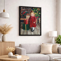 Festive Christmas Girl Wall Art, Vintage Christmas Girl Canvas Print, Oil Painting Girl Portrait, Digital Download Printable Holiday Decor