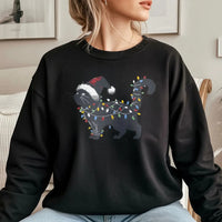 Santa Hat Cat with String Lights Crewneck, Black Cat Christmas Sweatshirt, Retro Holiday Cat Pullover, Humorous Cat Lover Xmas Sweater
