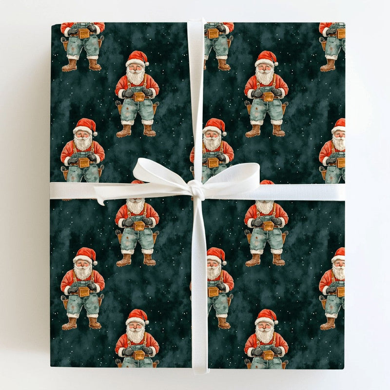 Blue Collar DIY Santa Gift Wrap, Handyman Santa Wrapping Paper, Tool Belt Carpenter Christmas Wrapping Paper, Builder Holiday Present Paper