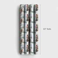 Vintage Winter Landscape Gift Wrap, Steam Train Wrapping Paper, Watercolor Locomotive Present Paper, Nostalgic Christmas Holiday Gift Wrap