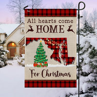 All Hearts Come Home Holiday Flag, Maryland Christmas Garden Flag, Buffalo Plaid State Map Flag, Double-Sided MD Winter Decor Present