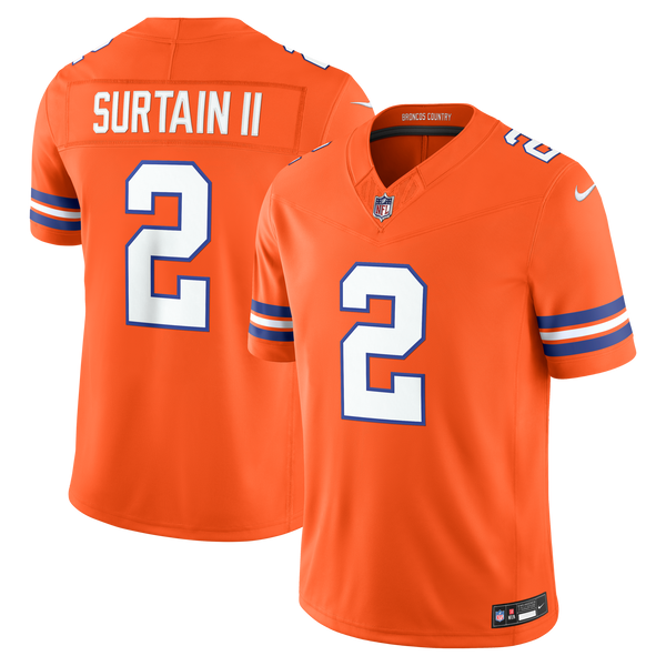 Denver Broncos Pat Surtain II Orange Alternate Mile High Collection 1977 Throwback Stitched Limited Jersey
