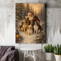Holiday Pets Oil Painting Poster, Santa Dogs Christmas Canvas, Festive Puppies Canvas Print, Dog Lover Xmas Wall Decor, Holiday Present