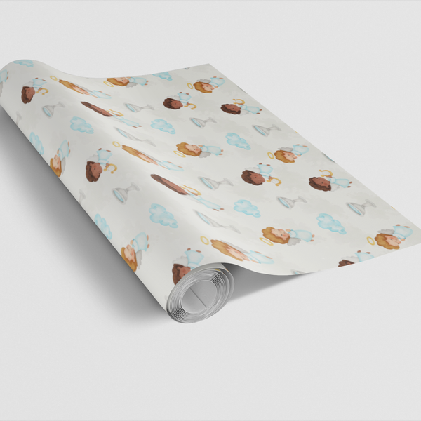 Cloudlight Blessings Gift Wrap, Celestial Angel Wrapping Paper, Angel Holiday Wrapping Paper, Baptism Christmas Gift Wrap Rol