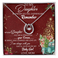 Dancing Cubic Zirconia Pendant, To My Daughter Horseshoe Necklace, White Gold Finish Necklace, Christmas Present from Mom