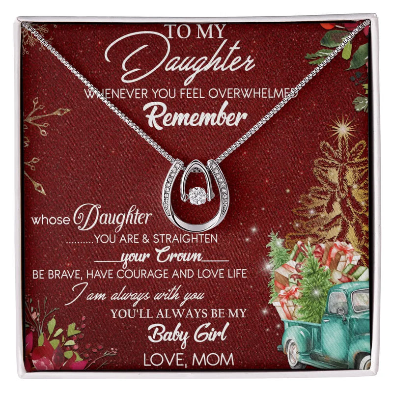 Dancing Cubic Zirconia Pendant, To My Daughter Horseshoe Necklace, White Gold Finish Necklace, Christmas Present from Mom