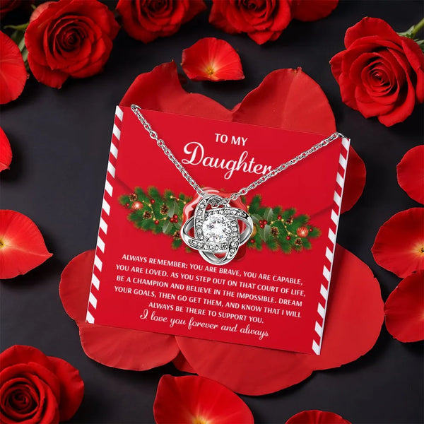 Rotating Rose Box Love Knot Pendant, To My Daughter Love Knot Necklace, Daughter Keepsake Necklace, Christmas Present Love Kn