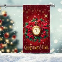 Most Wonderful Time of Year Yard Flag, Christmas Time Garden Flag, Poinsettia Clock Winter Banner, Double-Sided Holiday Lawn Flag Decor